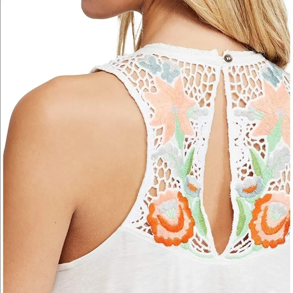 NWT Free People Flower Power Embroidered Tank Top